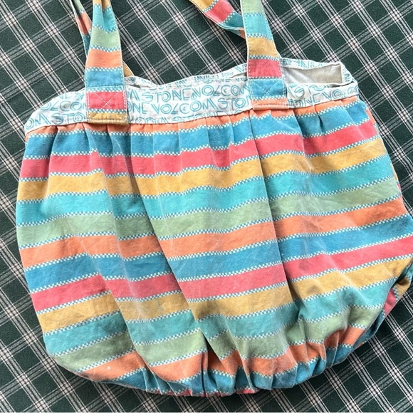 Volcom Cotton Rainbow Striped Logo Beach Bag Satchel Handbag - Picture 4 of 4